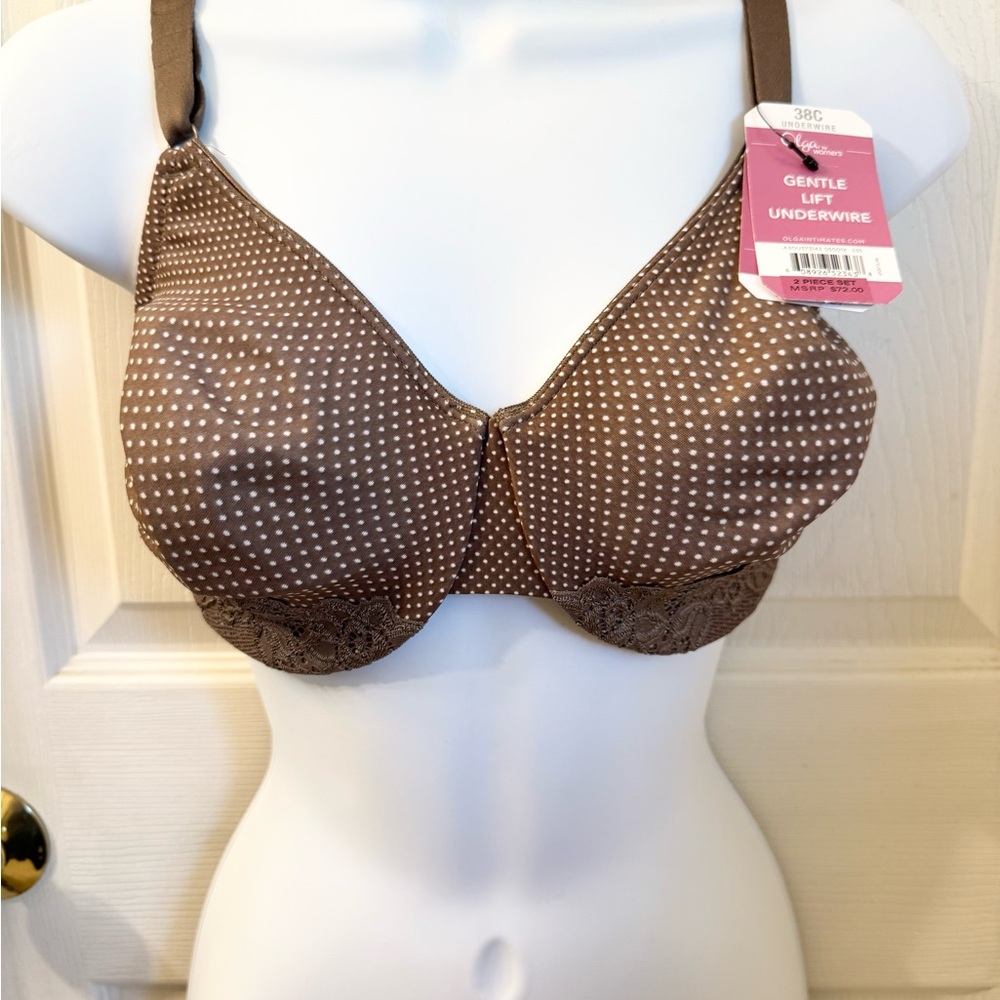 NEW Olga Brown Polka Dot Gentle Lift Bra-38C